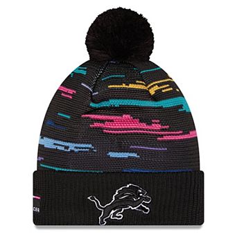 Men's New Era Black Detroit Lions 2026 NFL Crucial Catch Cuffed Knit Hat with Pom