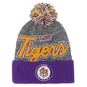 Youth Mitchell & Ness Purple LSU Tigers Mascot Cuffed Knit Hat with Pom