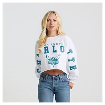 Women's Fanatics White Charlotte Hornets Spirit Jersey Cropped Crew Neck Sweatshirt