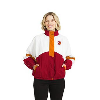 Women's WEAR by Erin Andrews White/Red Tampa Bay Buccaneers Throwback Crinkle Full-Snap Hooded Windbreaker Jacket