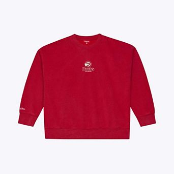 Women's Mitchell & Ness Red Atlanta Hawks Core Essentials Micro Logo Fleece Sweatshirt