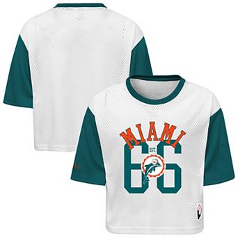 Girls Youth Mitchell & Ness White Miami Dolphins Game Day Cropped Half Sleeve T-Shirt