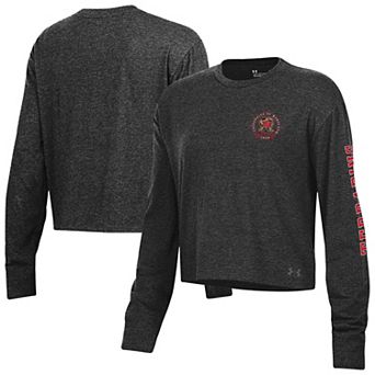Women's Under Armour Black Maryland Terrapins Icon Sleeve Two-Hit Long Sleeve Crop Top
