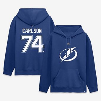 Men's Fanatics John Carlson Blue Tampa Bay Lightning Authentic Stack Name & Number Hoodie