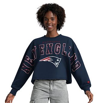 Women's Starter Navy New England Patriots Bleachers Cropped Sweatshirt