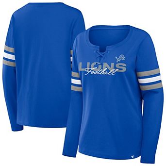 Women's Fanatics Blue/Gray Detroit Lions Plus Size Coverage Scheme Lace-Up Long Sleeve T-Shirt