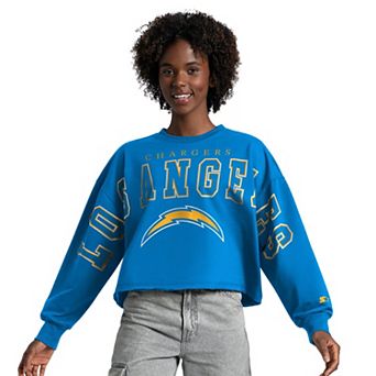 Women's Starter Powder Blue Los Angeles Chargers Bleachers Cropped Sweatshirt