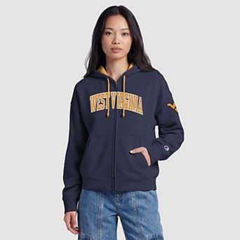 Women's Champion Navy West Virginia Mountaineers Arch Full-Zip Fleece Hoodie