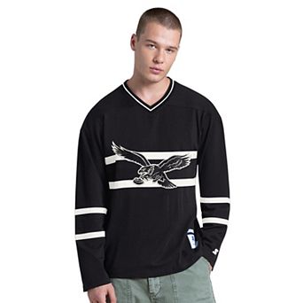 Men's Starter Black Philadelphia Eagles Line Up Retro Logo Long Sleeve V-Neck T-Shirt