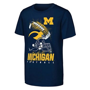 Youth Outerstuff Navy Michigan Wolverines For the Glory Football Helmet T-Shirt
