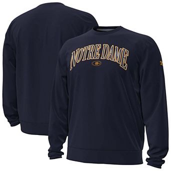 Men's Under Armour Navy Notre Dame Fighting Irish 2026 Sideline Armour Fleece Pro Storm Crewneck Sweatshirt