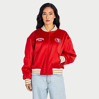 Women's The Wild Collective Scarlet San Francisco 49ers Oversized Satin Full-Zip Jacket