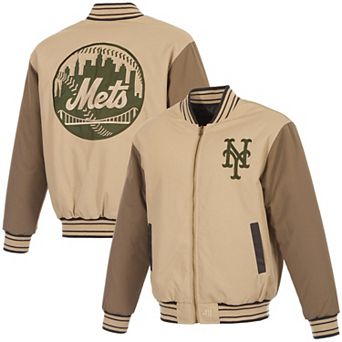Men's JH Design Tan/Brown New York Mets Reversible Canvas Full-Zip Jacket