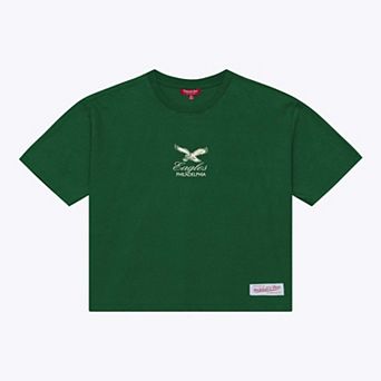 Women's Mitchell & Ness Green Philadelphia Eagles Core Essentials Micro Logo Boxy Crop T-Shirt