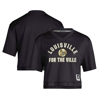 Women's adidas Black Louisville Cardinals Strategy Cropped Football Jersey
