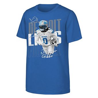 Youth Outerstuff Jahmyr Gibbs Blue Detroit Lions Legendary Player Card T-Shirt