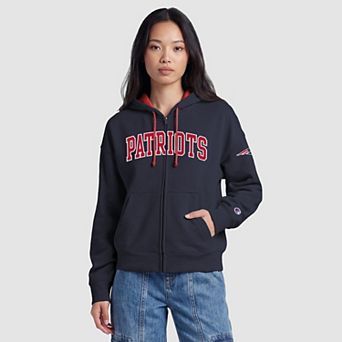 Women's Champion Navy New England Patriots Contrast Liner Full-Zip Hoodie
