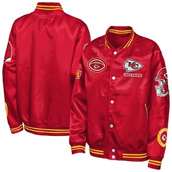 Youth Outerstuff Red Kansas City Chiefs Grid Runner Satin Patch Varsity Jacket