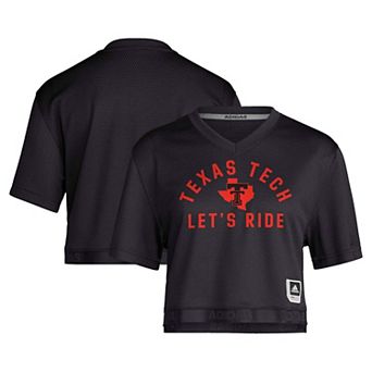 Women's adidas Black Texas Tech Red Raiders Strategy Cropped Football Jersey