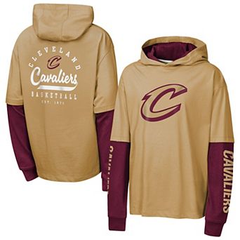 Youth Outerstuff Tan Cleveland Cavaliers Double Nickel Oversized Faux 2fer Pullover Hoodie