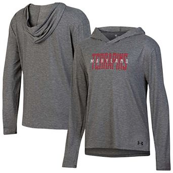 Women's Under Armour Heather Black Maryland Terrapins Breezy Long Sleeve Hooded T-Shirt