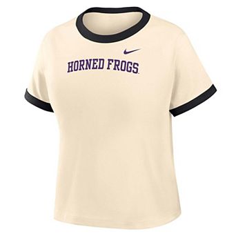 Women's Nike Natural TCU Horned Frogs Ringer Mod Cropped T-Shirt