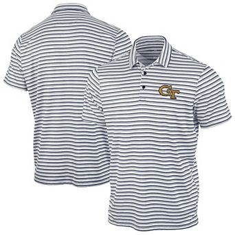 Men's Antigua Navy Georgia Tech Yellow Jackets Space Stripe Polo