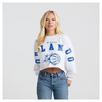 Women's Fanatics White Orlando Magic Spirit Jersey Cropped Crew Neck Sweatshirt