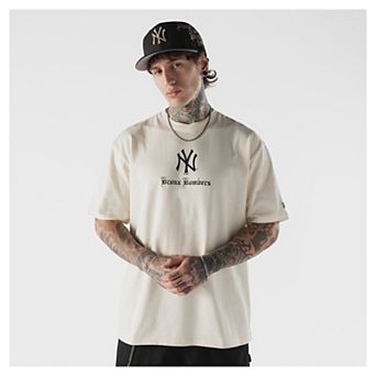 Men's New Era Cream New York Yankees Heritage Gothic Lettering T-Shirt