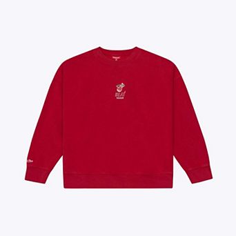 Women's Mitchell & Ness Red Miami Heat Core Essentials Micro Logo Fleece Sweatshirt