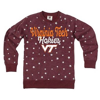 Girls Youth Wes & Willy Maroon Virginia Tech Hokies Shimmer Star Reverse Fleece Sweatshirt