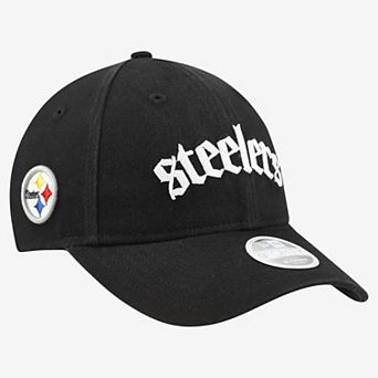 Women's New Era Black Pittsburgh Steelers Gothic Font 9FORTY M-Crown Adjustable Hat