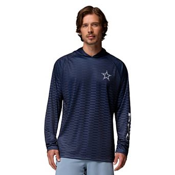 Men's Columbia PFG Navy Dallas Cowboys Terminal Tackle Gradient Omni-Wick Raglan Long Sleeve Hoodie T-Shirt