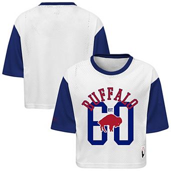Girls Youth Mitchell & Ness White Buffalo Bills Game Day Cropped Half Sleeve T-Shirt