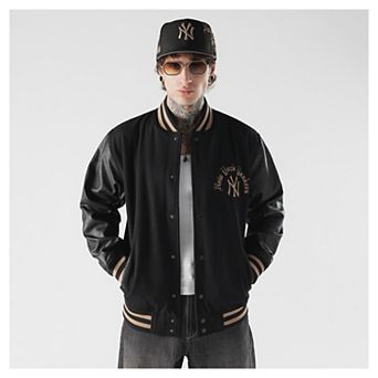 Men's New Era Black New York Yankees Heritage Gothic Lettering Varsity Jacket