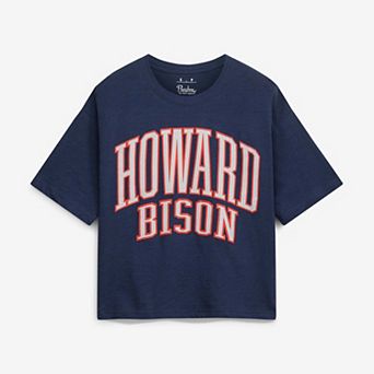 Women's Pressbox Navy Howard Bison Oversized Nelson Arch Over Logo Slub T-Shirt