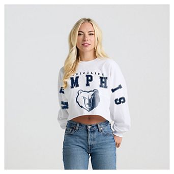 Women's Fanatics White Memphis Grizzlies Spirit Jersey Cropped Crew Neck Sweatshirt