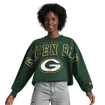Women's Starter Green Green Bay Packers Bleachers Cropped Sweatshirt