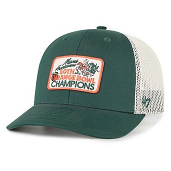 Men's '47 Green Miami Hurricanes Orange Bowl Champions Scored Trucker Adjustable Hat
