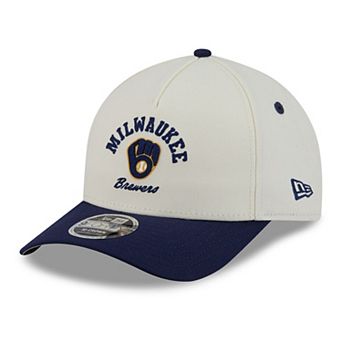 Men's New Era Natural/Navy Milwaukee Brewers Arch 9FORTY A-Frame M-Crown Adjustable Hat