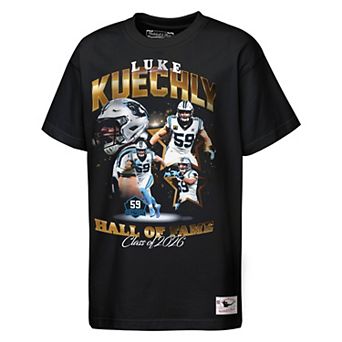 Youth Mitchell & Ness Luke Kuechly Black Carolina Panthers Hall of Fame Name & Number T-Shirt