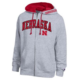 Men's Champion Heather Gray Nebraska Huskers Arch Logo Full-Zip Fleece Hoodie