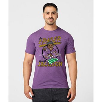 Unisex Homage Lamar Jackson Purple Baltimore Ravens Caricature Player Graphic Tri-Blend T-Shirt