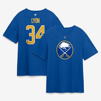 Men's Fanatics Alex Lyon Royal Buffalo Sabres Authentic Stack Name & Number T-Shirt