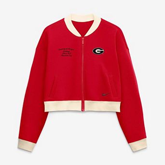 Women's Nike Red Georgia Bulldogs Oversized Academic Cropped Full-Zip Bomber Jacket