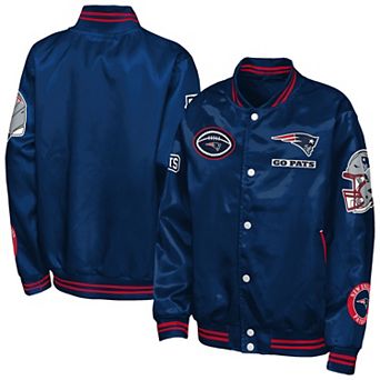 Youth Outerstuff Navy New England Patriots Grid Runner Satin Patch Varsity Jacket