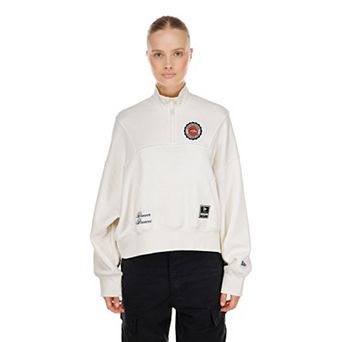 Women's New Era Cream Denver Broncos Academic Quarter-Zip Pullover