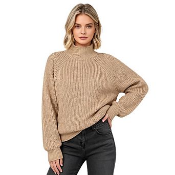 Women's High Neck Long Sleeved Solid Color Comfortable Knitted Pullover Sweater Top