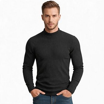 Men Mock Neck Sweater Long Sleeve Ribbed Knit Slim Fit Basic Layer Pullover Top For Daily Wear