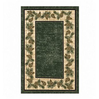 Pinecone Border Machine Washable Low Pile Area Rug Non Slip Carpet for Living Room Bedroom Porch